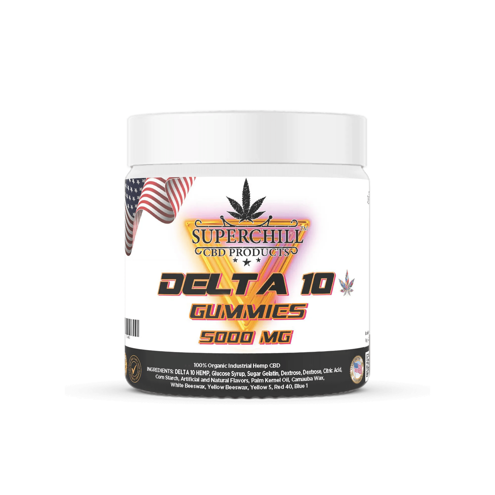 Super Chill CBD - Delta 10 Gummies Jar - 5000 MG - 100% Natural - 50 Gummies (100MG Each) - Made in USA